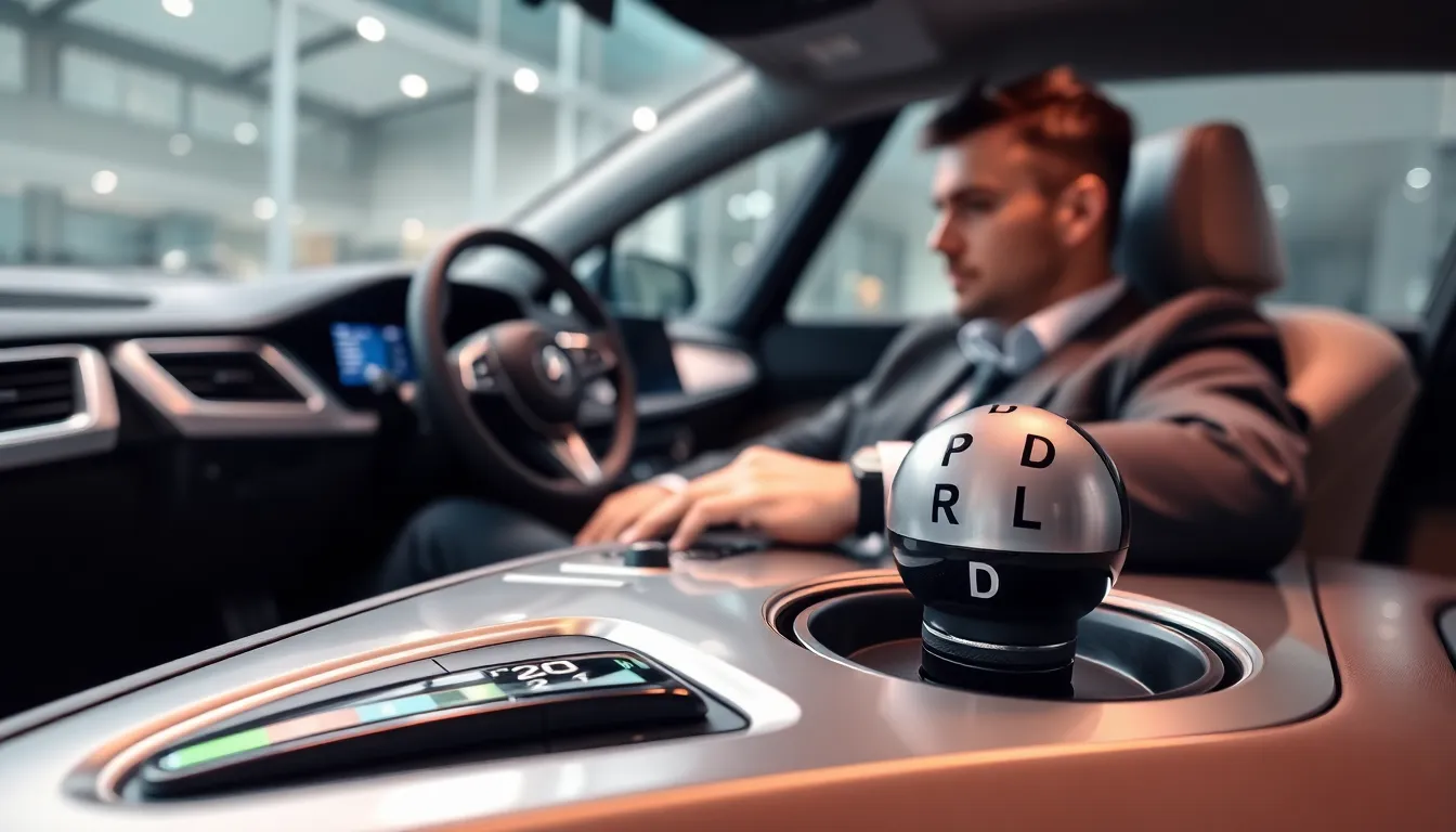 modern vehicle dashboard with gear shift indicators.
