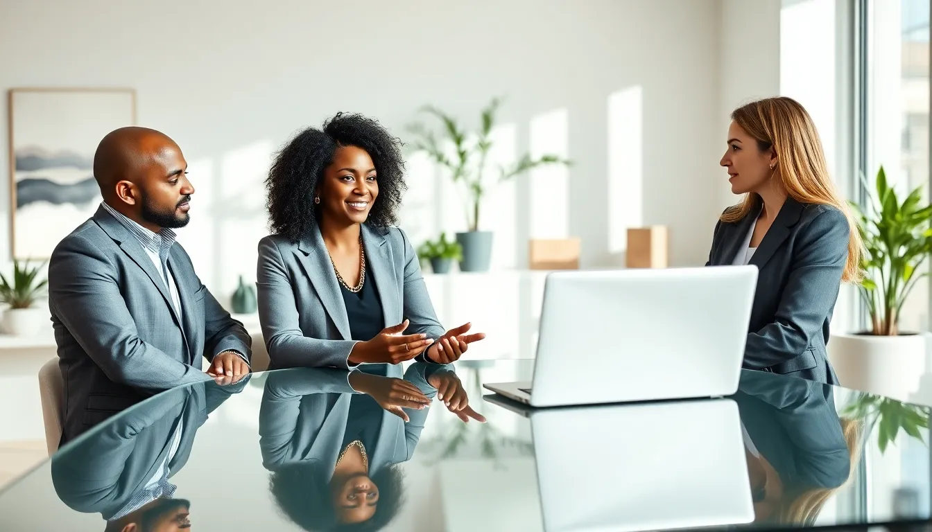diverse team discussing financial concepts in a modern office.